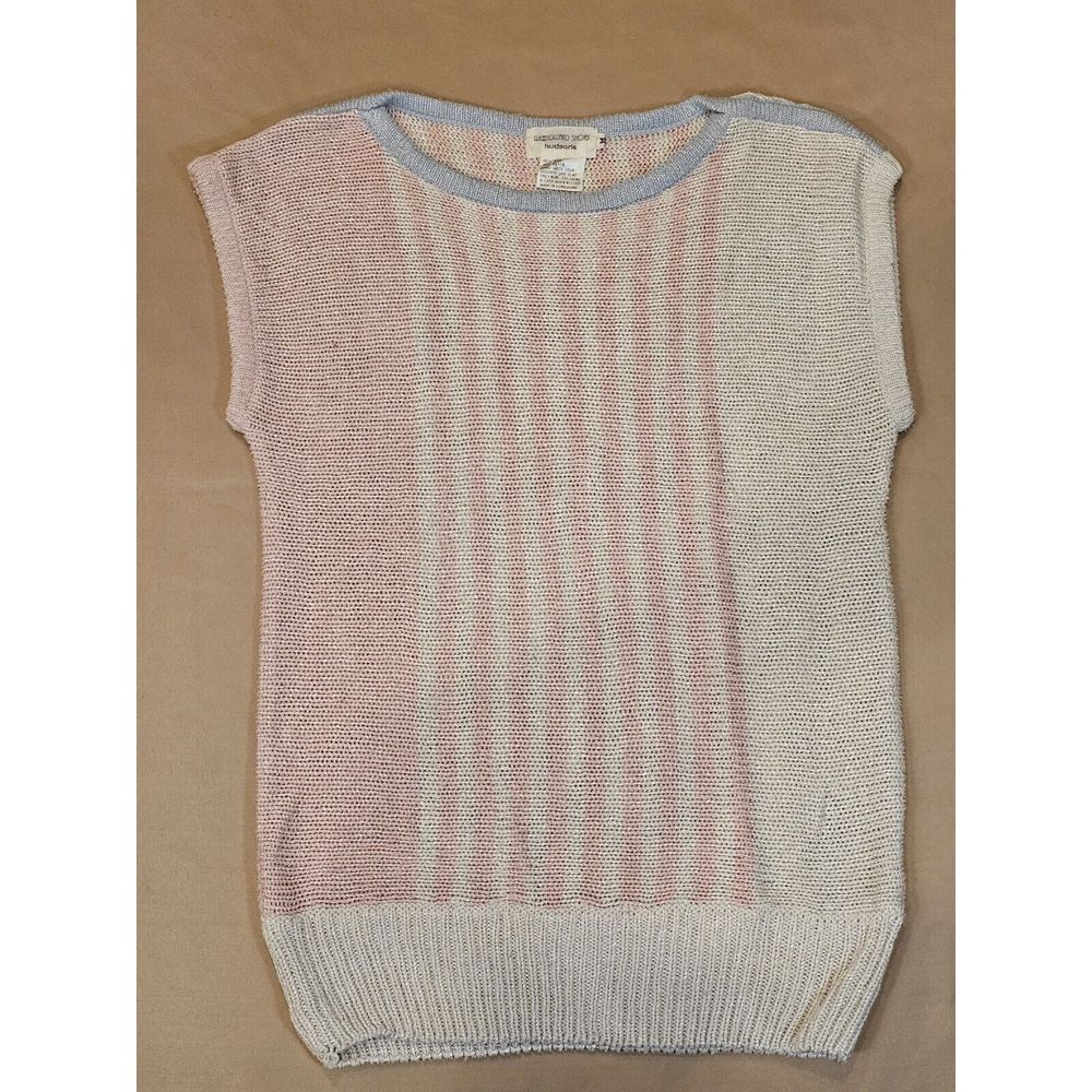 WoodwardShops Hudsons Silk Blend Pink Striped Sleeveless Womens Top Medium